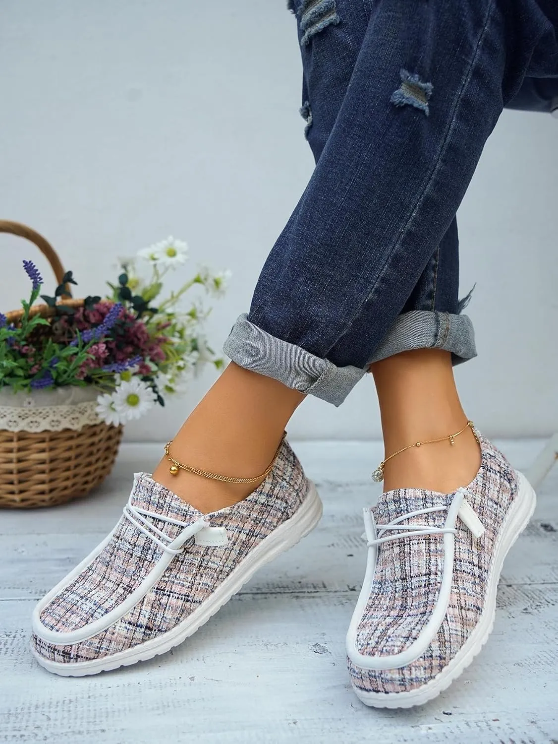 Unisex-Adult Comfort Canvas Loafers Sneakers Lightweight Boat Shoes Easy Slip-On Deck Shoes Elastic Lace-Up Non-Slip Flat Drving Shoes Breathable Walking Shoes for Men Women