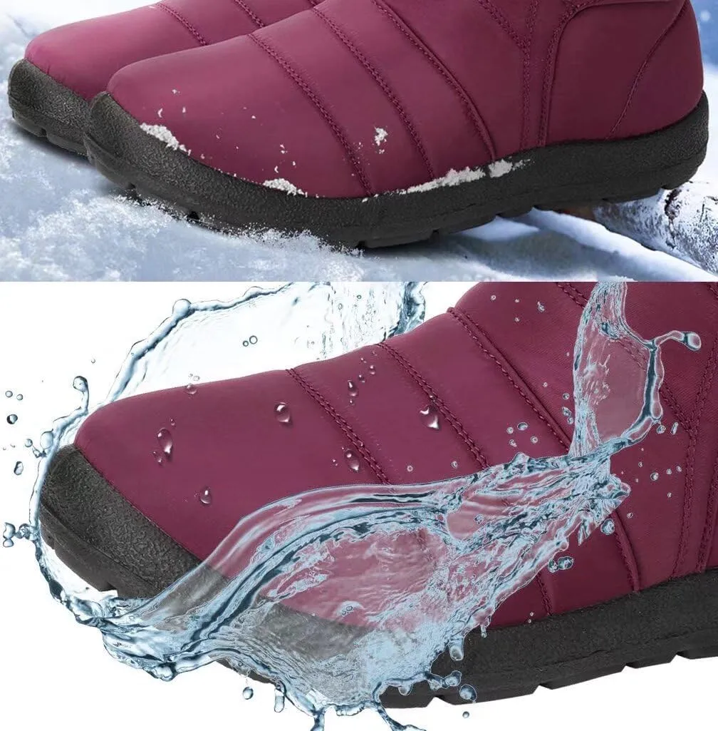 Unisex Waterproof Winter Snow Boots Warm Ankle Booties Fur Lining Shoes Lightweight