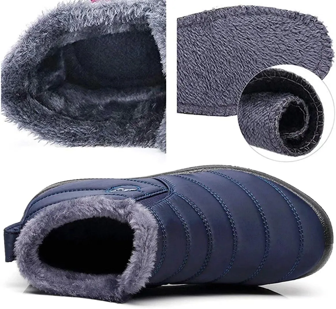 Unisex Waterproof Winter Snow Boots Warm Ankle Booties Fur Lining Shoes Lightweight