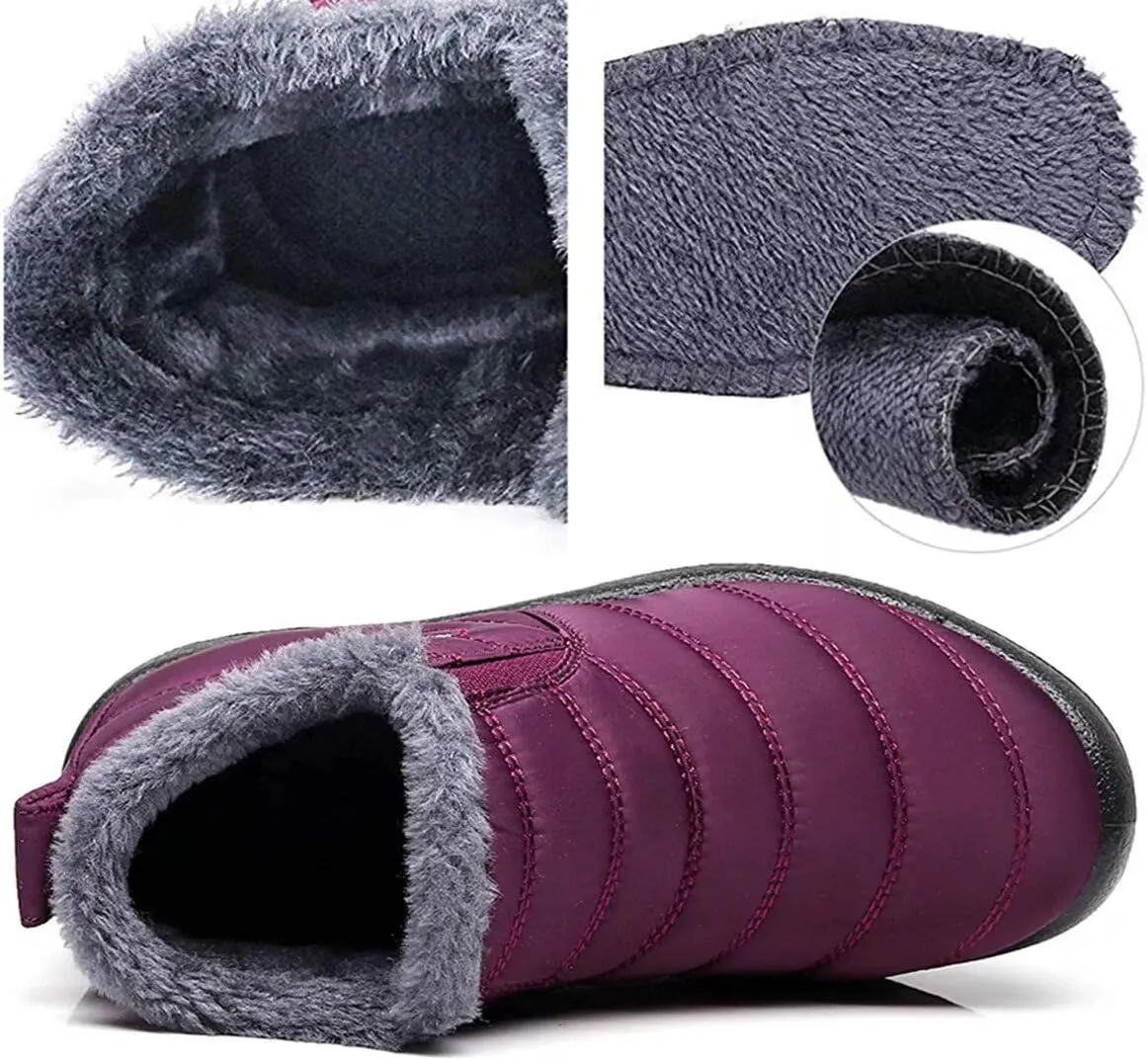 Unisex Waterproof Winter Snow Boots Warm Ankle Booties Fur Lining Shoes Lightweight