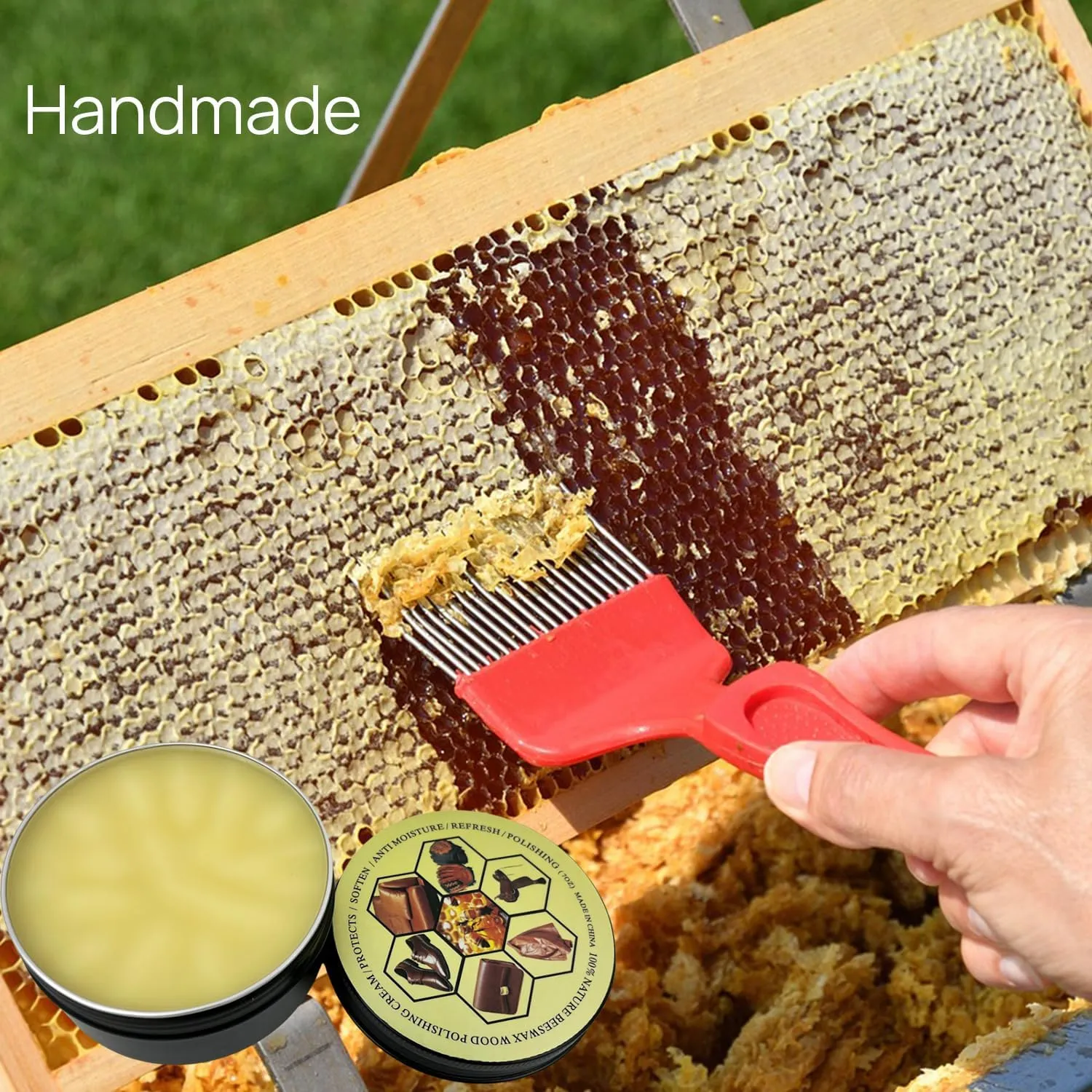 Unscented Beeswax, Salve for Leather articles, Polishing, Renews Nourishes, Anti-drying, Anti Cracking, Protects for Leather Goods, also Perfect for Artificial Articles. (3, Ounces)