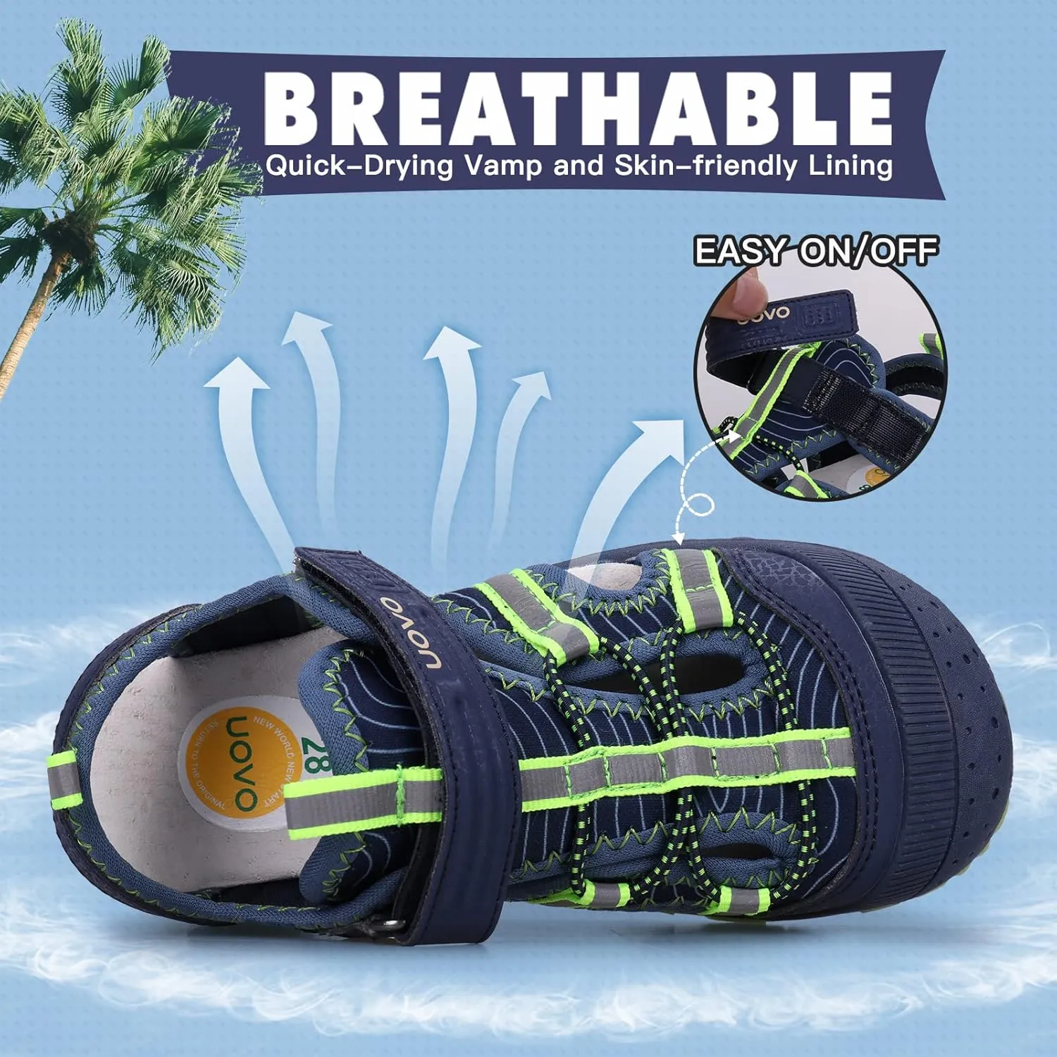 UOVO Boys Sandals Kids Sandals Hiking Athletic Closed-Toe Beach Summer Sandals for Boys Quick-Drying Slip Resistant