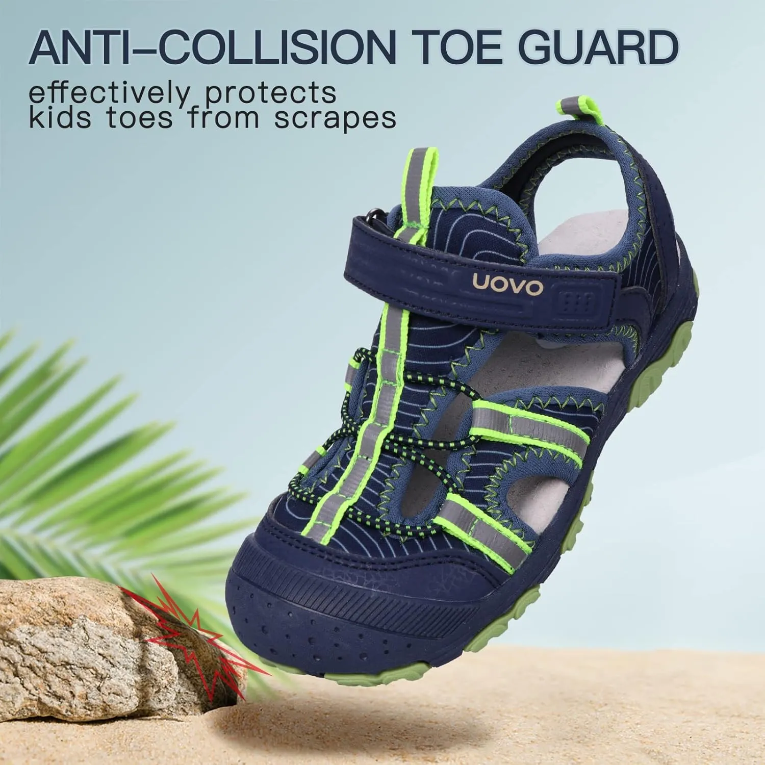 UOVO Boys Sandals Kids Sandals Hiking Athletic Closed-Toe Beach Summer Sandals for Boys Quick-Drying Slip Resistant