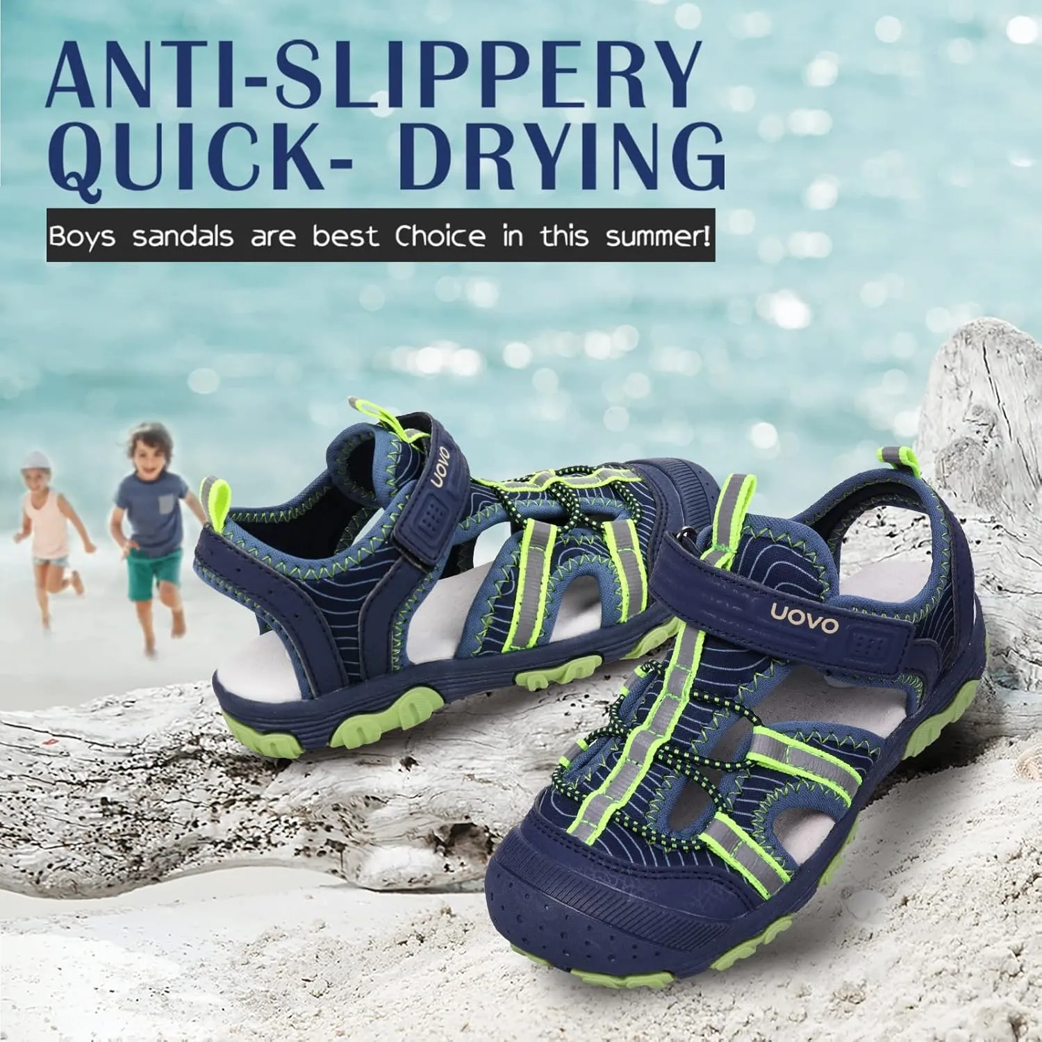UOVO Boys Sandals Kids Sandals Hiking Athletic Closed-Toe Beach Summer Sandals for Boys Quick-Drying Slip Resistant