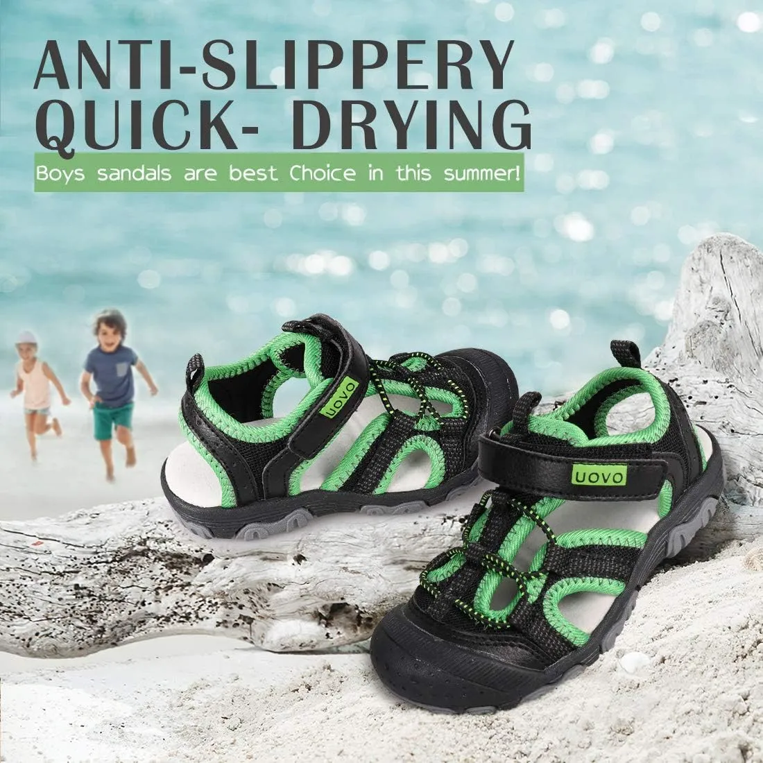 UOVO Boys Sandals Kids Sandals Hiking Athletic Closed-Toe Beach Summer Sandals for Boys Quick-Drying Slip Resistant