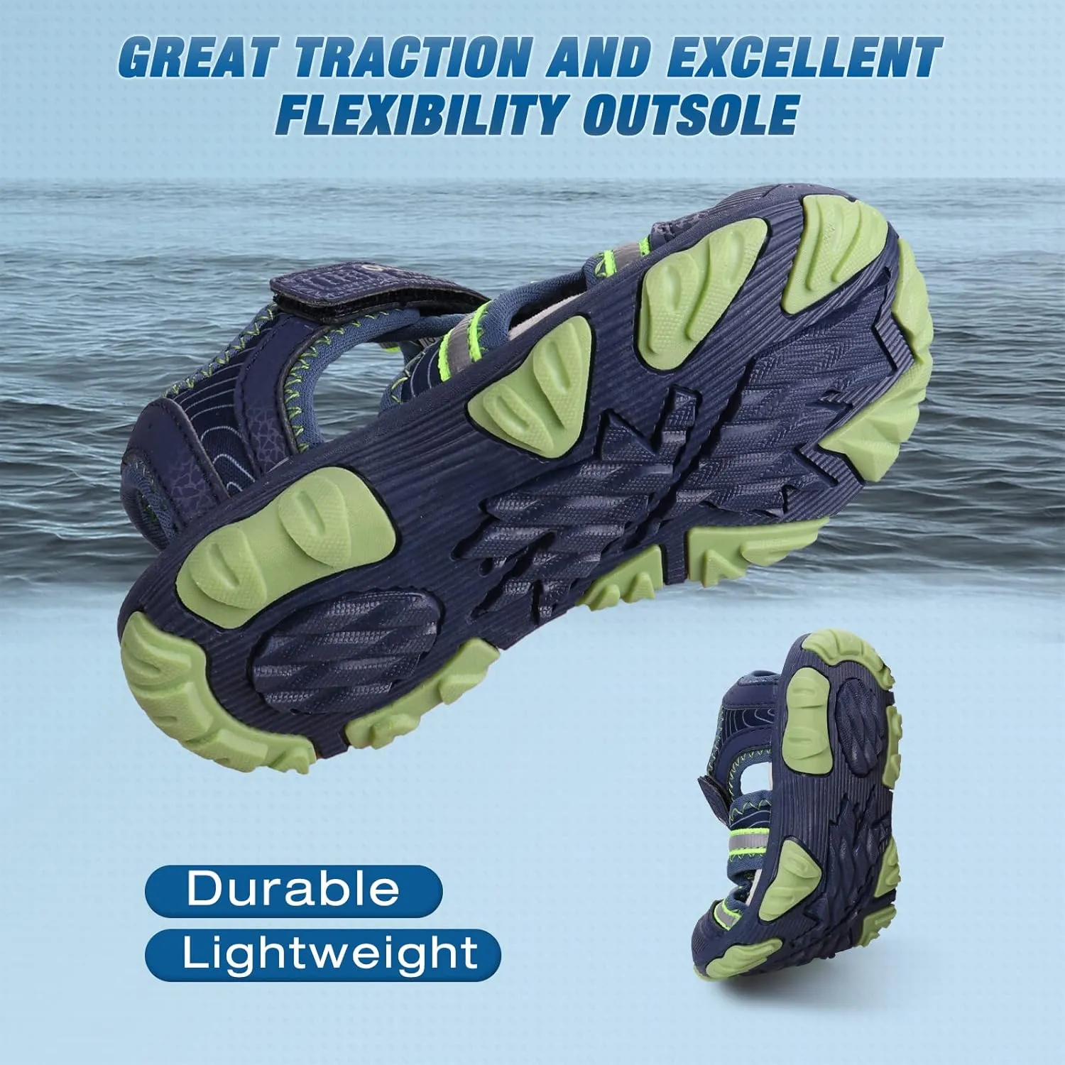 UOVO Boys Sandals Kids Sandals Hiking Athletic Closed-Toe Beach Summer Sandals for Boys Quick-Drying Slip Resistant