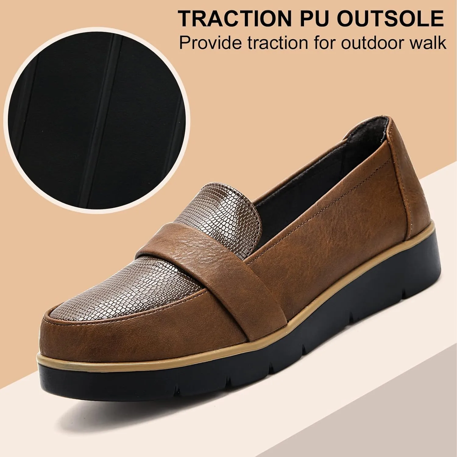 UZB Slip On Loafers for Womens Leather Comfort Memory Foam Dress Shoes