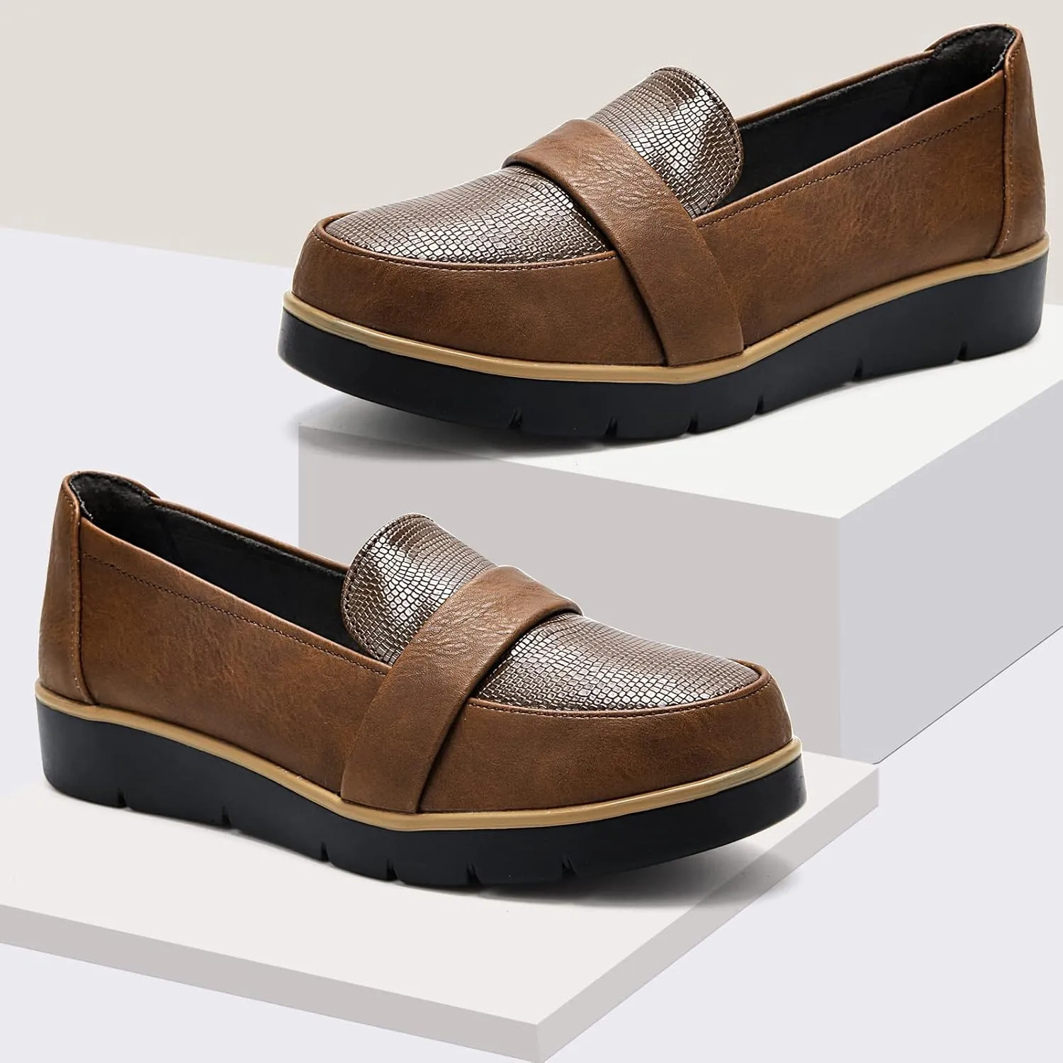 UZB Slip On Loafers for Womens Leather Comfort Memory Foam Dress Shoes