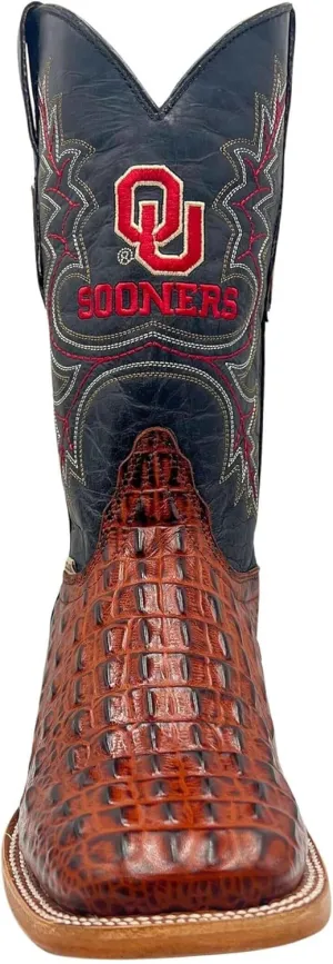 Vaccari Men's Jackson Genuine Hornback Alligator Print Leather & Embroidery Broad Square Toe Officially Licensed Cowboy University Boots