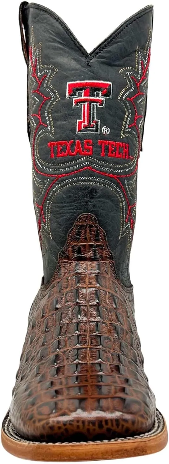 Vaccari Men's Jackson Genuine Hornback Alligator Print Leather & Embroidery Broad Square Toe Officially Licensed Cowboy University Boots