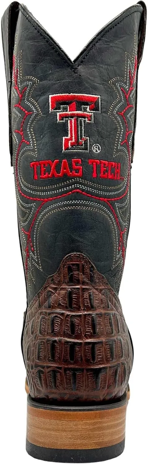 Vaccari Men's Jackson Genuine Hornback Alligator Print Leather & Embroidery Broad Square Toe Officially Licensed Cowboy University Boots