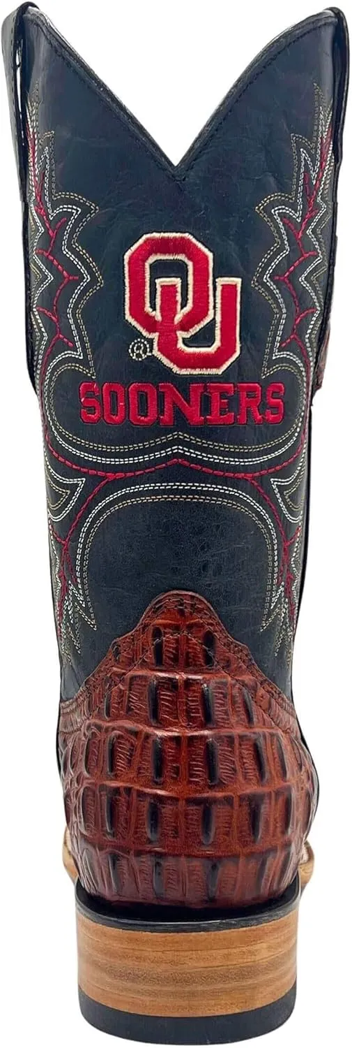 Vaccari Men's Jackson Genuine Hornback Alligator Print Leather & Embroidery Broad Square Toe Officially Licensed Cowboy University Boots