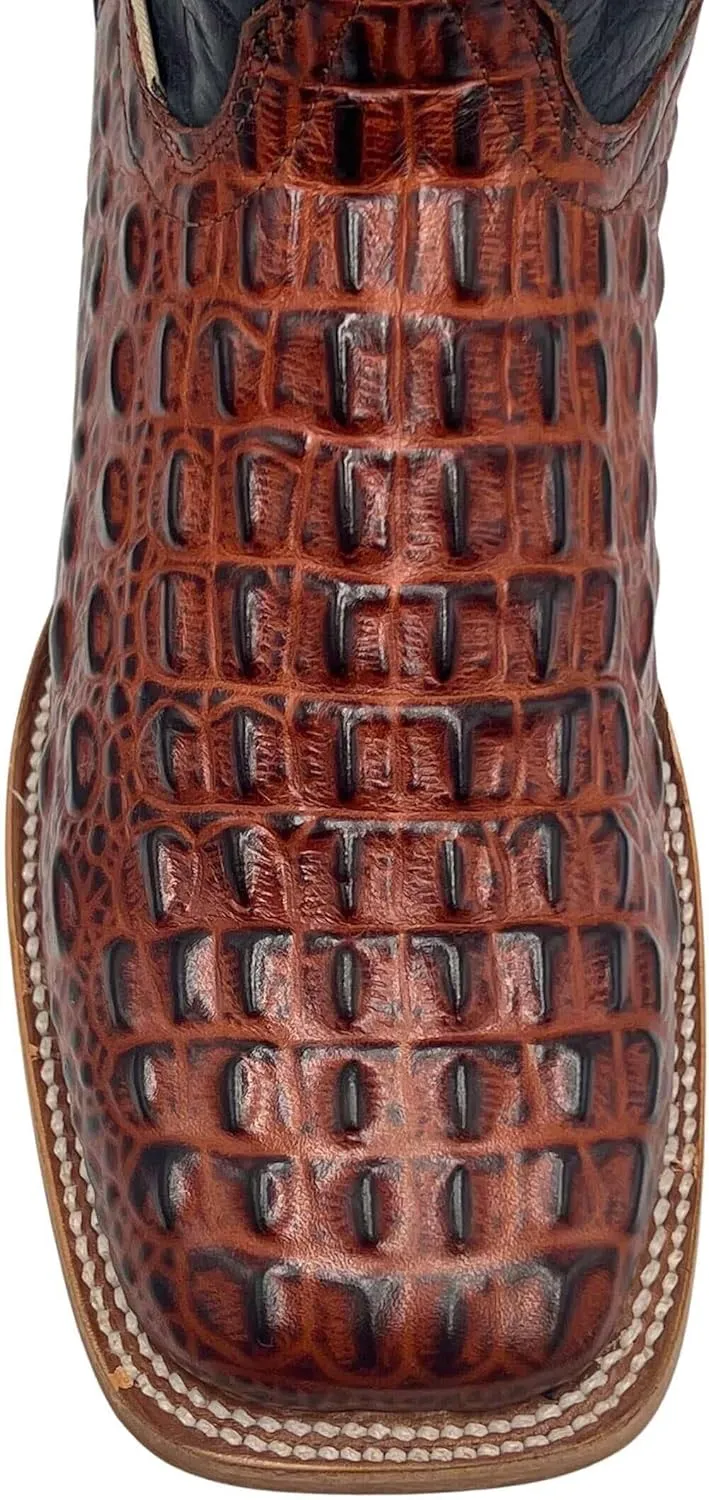 Vaccari Men's Jackson Genuine Hornback Alligator Print Leather & Embroidery Broad Square Toe Officially Licensed Cowboy University Boots