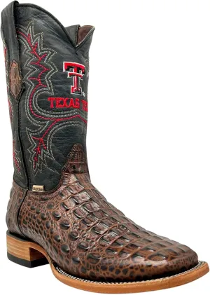 Vaccari Men's Jackson Genuine Hornback Alligator Print Leather & Embroidery Broad Square Toe Officially Licensed Cowboy University Boots