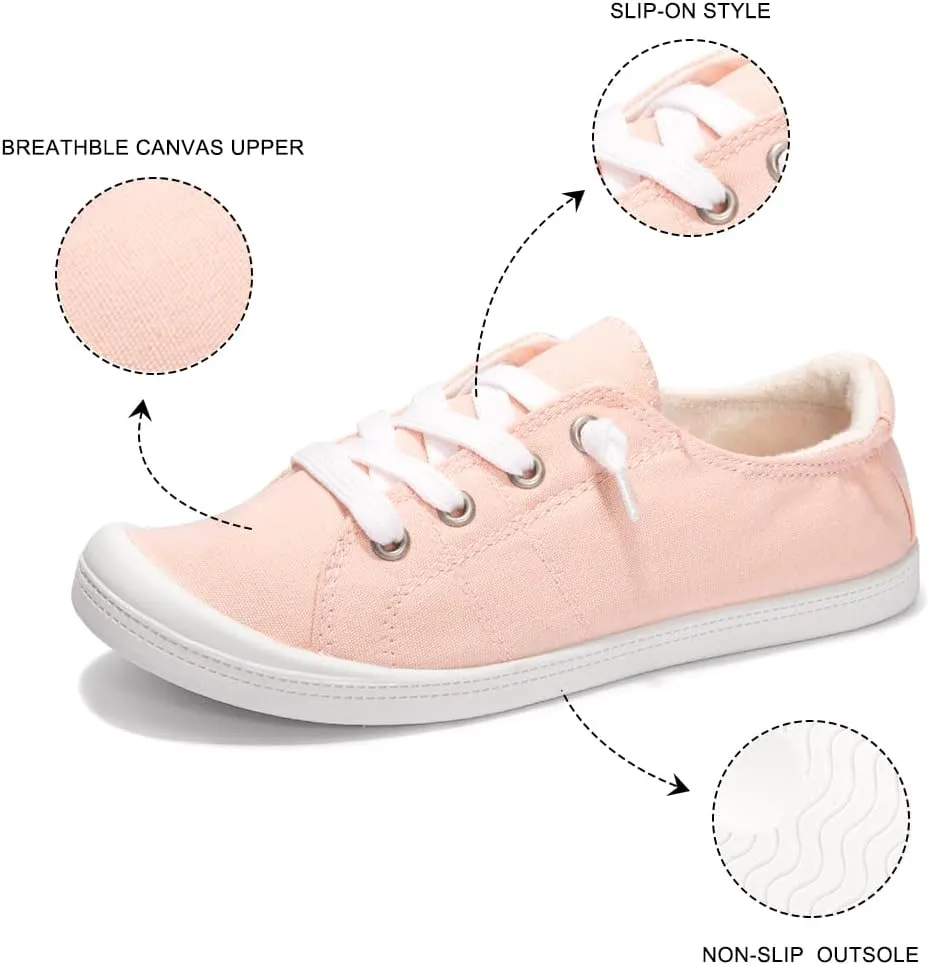 Vanessa Women's Slip On Canvas Shoes Low Top Fashion Sneakers Casual Flats Walking Shoes Comfy Loafers