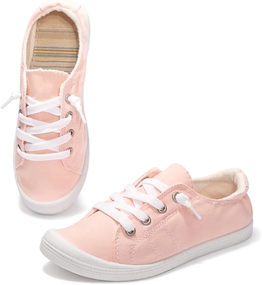 Vanessa Women's Slip On Canvas Shoes Low Top Fashion Sneakers Casual Flats Walking Shoes Comfy Loafers