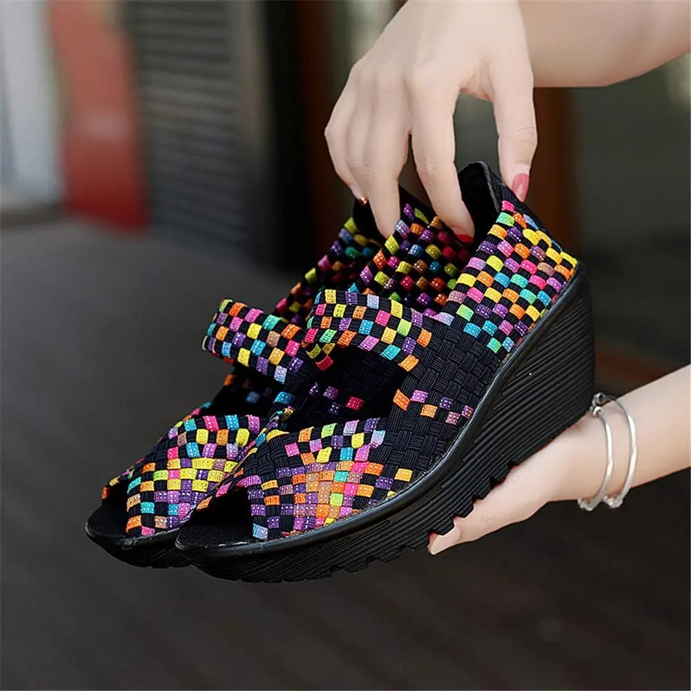 Veroders Women's Woven Elastic Open-Toe Sandals Platform Wedge Sandals for Women Slip-On Wedge Woven Pumps Shoes