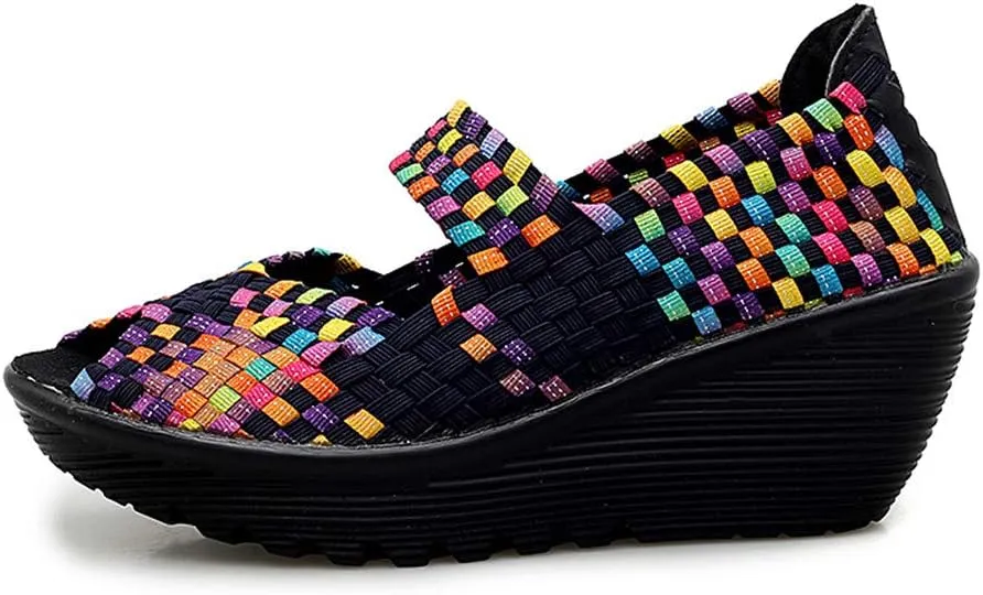 Veroders Women's Woven Elastic Open-Toe Sandals Platform Wedge Sandals for Women Slip-On Wedge Woven Pumps Shoes