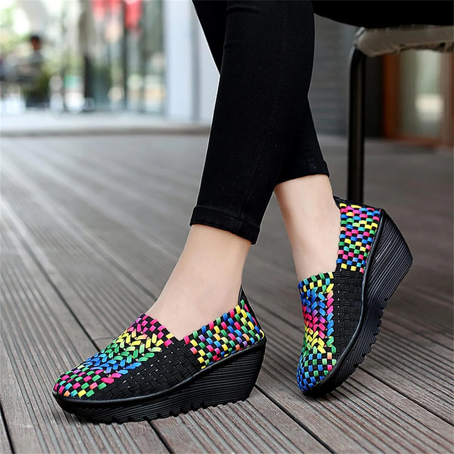 Veroders Women's Woven Elastic Platform Sandals Platform Wedge Sandals for Women Slip-On Wedge Pumps Handmade Breathable Comfortable Fashion Shoes