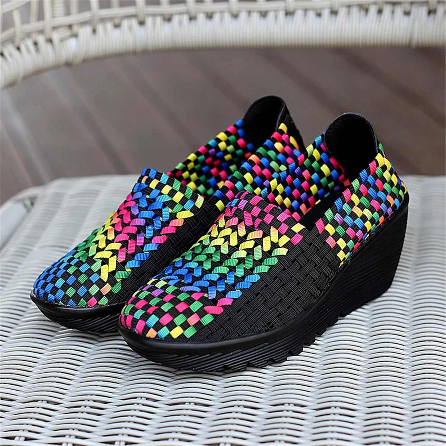Veroders Women's Woven Elastic Platform Sandals Platform Wedge Sandals for Women Slip-On Wedge Pumps Handmade Breathable Comfortable Fashion Shoes