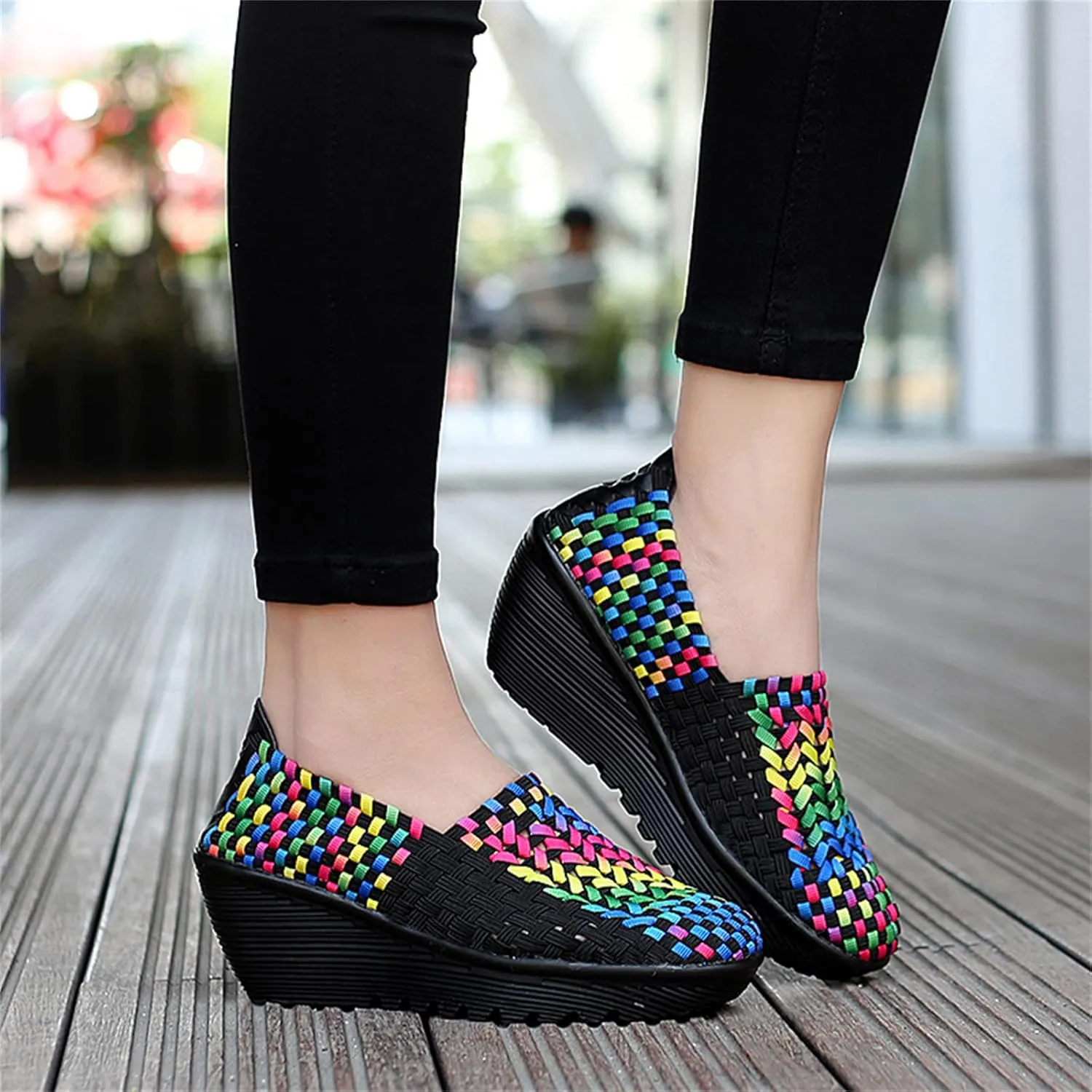 Veroders Women's Woven Elastic Platform Sandals Platform Wedge Sandals for Women Slip-On Wedge Pumps Handmade Breathable Comfortable Fashion Shoes