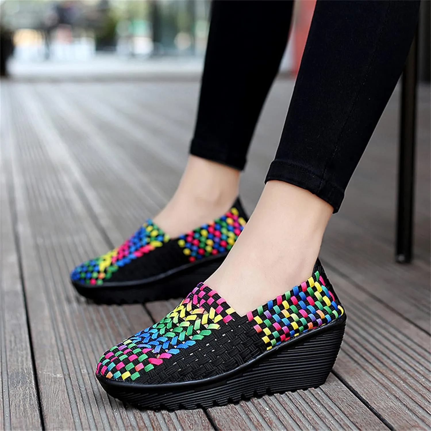 Veroders Women's Woven Elastic Platform Sandals Platform Wedge Sandals for Women Slip-On Wedge Pumps Handmade Breathable Comfortable Fashion Shoes