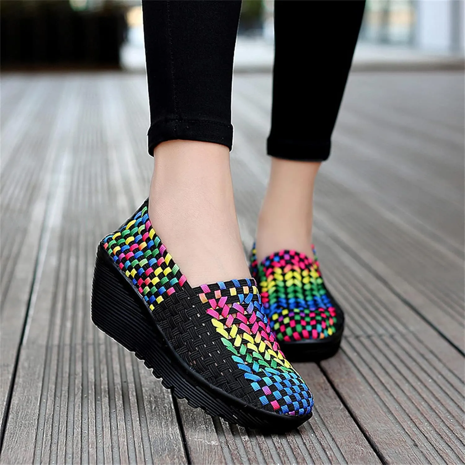 Veroders Women's Woven Elastic Platform Sandals Platform Wedge Sandals for Women Slip-On Wedge Pumps Handmade Breathable Comfortable Fashion Shoes