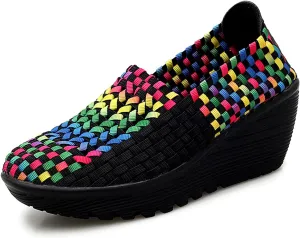Veroders Women's Woven Elastic Platform Sandals Platform Wedge Sandals for Women Slip-On Wedge Pumps Handmade Breathable Comfortable Fashion Shoes