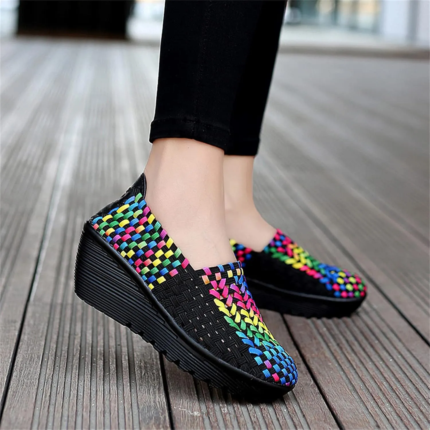 Veroders Women's Woven Elastic Platform Sandals Platform Wedge Sandals for Women Slip-On Wedge Pumps Handmade Breathable Comfortable Fashion Shoes