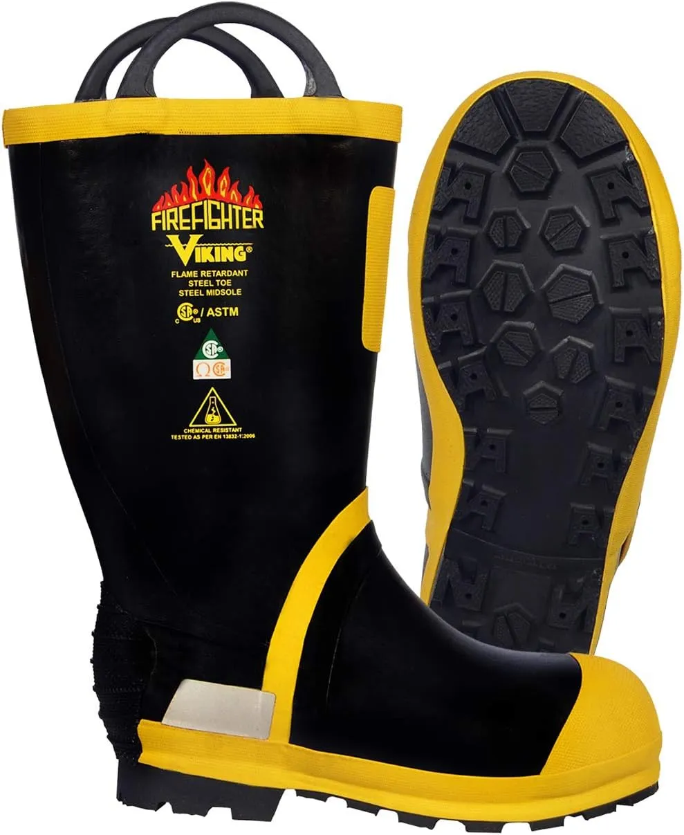 Viking Men's 14” Felt Lined Firefighter and EMS Boots with Chemical Resistant FR Upper, and Steel Toe, EH