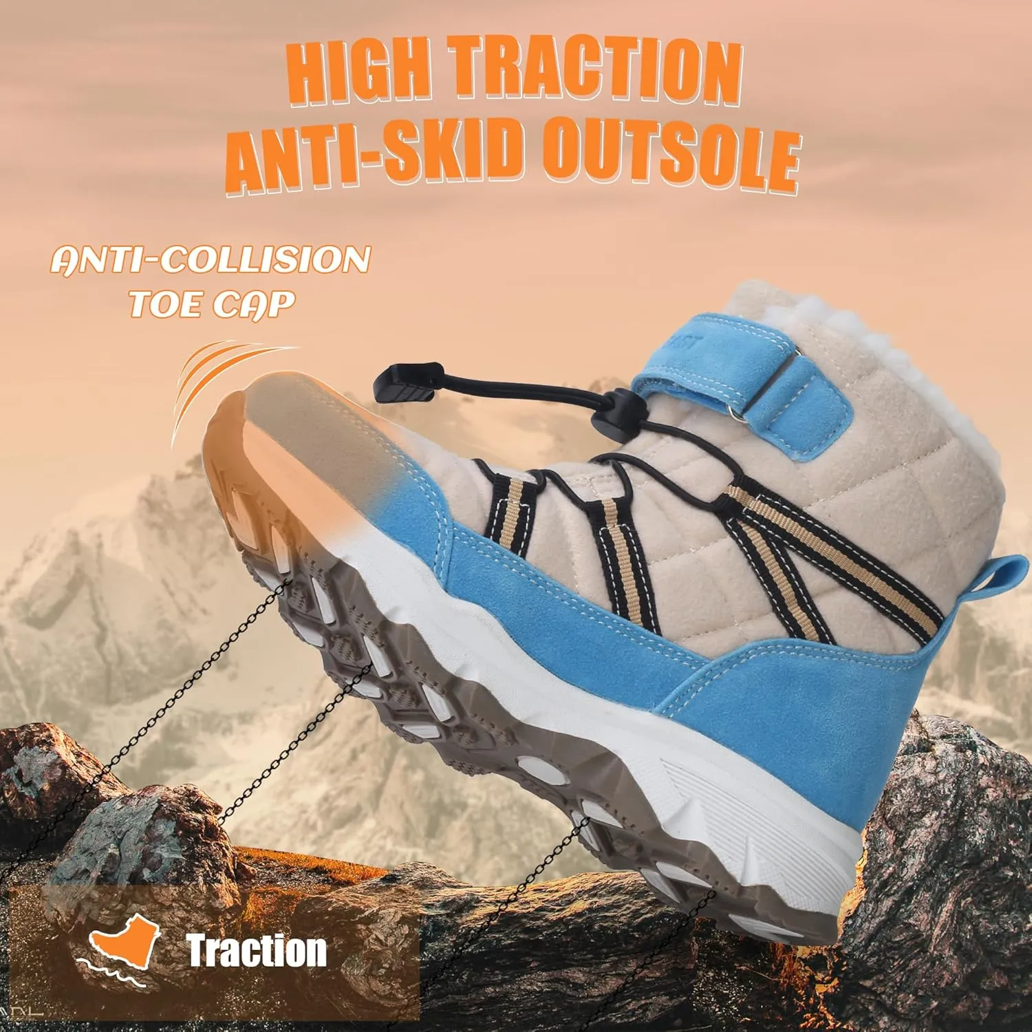 visionreast Boys Girls Wool Lining Snow Boots Winter Walking Boots for Kids Non Slip Unisex-Child Cold Weather Shoes Outdoor Boots