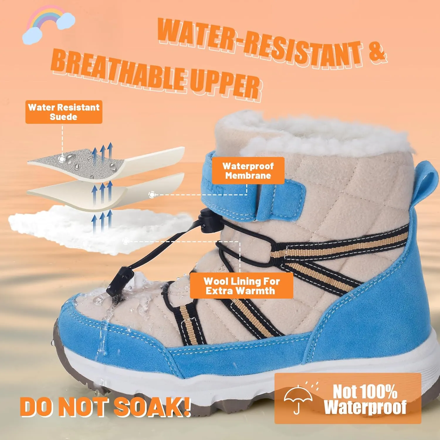 visionreast Boys Girls Wool Lining Snow Boots Winter Walking Boots for Kids Non Slip Unisex-Child Cold Weather Shoes Outdoor Boots