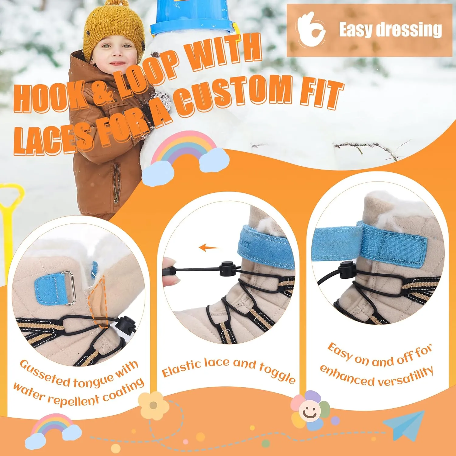 visionreast Boys Girls Wool Lining Snow Boots Winter Walking Boots for Kids Non Slip Unisex-Child Cold Weather Shoes Outdoor Boots