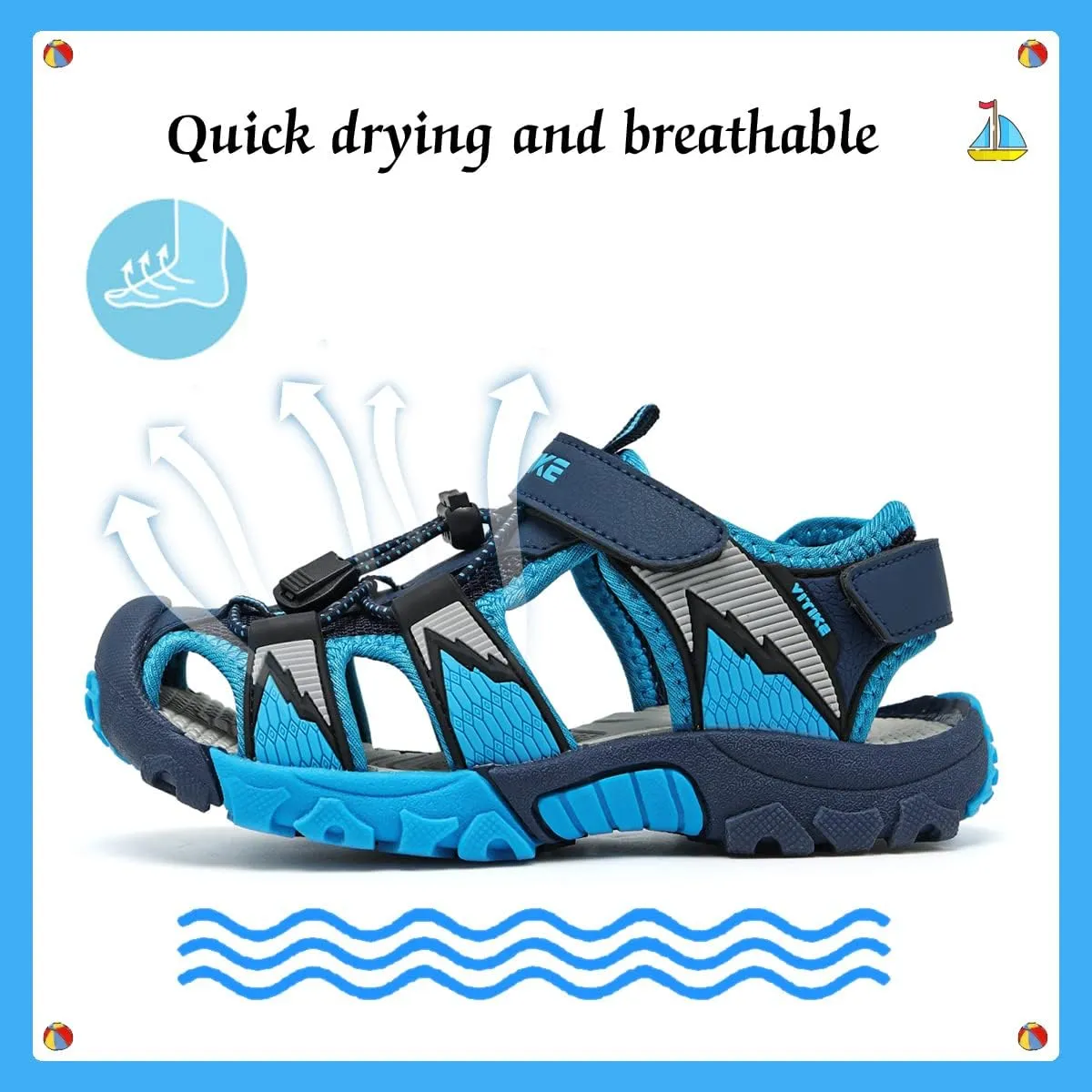 VITUOFLY Kids Sandals Boys Outdoor Hiking Sports Sandal Girls Pool Beach Shoes Summer Water Shoe Sneakers