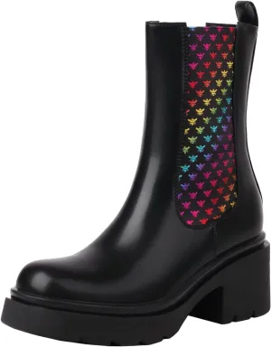 vivianly Womens Chelsea Boots Lug Sole Platform Mid Calf Boots Elastic Slip on Boots Block Heel Ankle Boots for Casual Wear, Costume