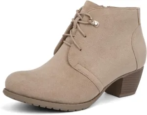 VJH confort Women's Ankle Boots,Lace-up Round Toe Comfortable Low Heel Dress Booties with Side Zipper