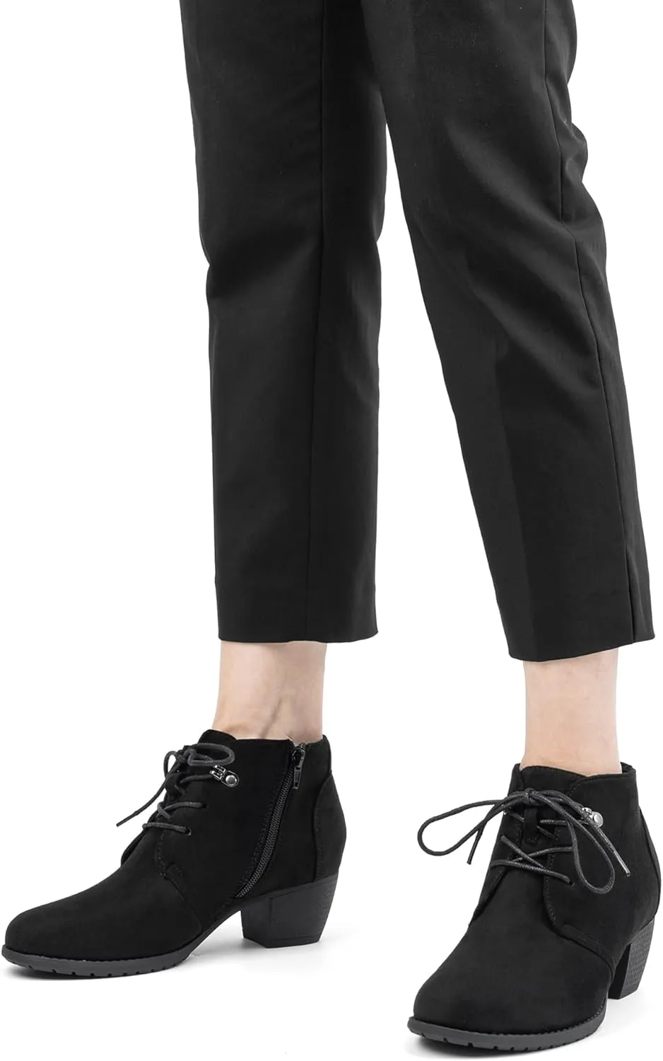 VJH confort Women's Ankle Boots,Lace-up Round Toe Comfortable Low Heel Dress Booties with Side Zipper
