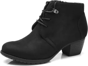 VJH confort Women's Ankle Boots,Lace-up Round Toe Comfortable Low Heel Dress Booties with Side Zipper