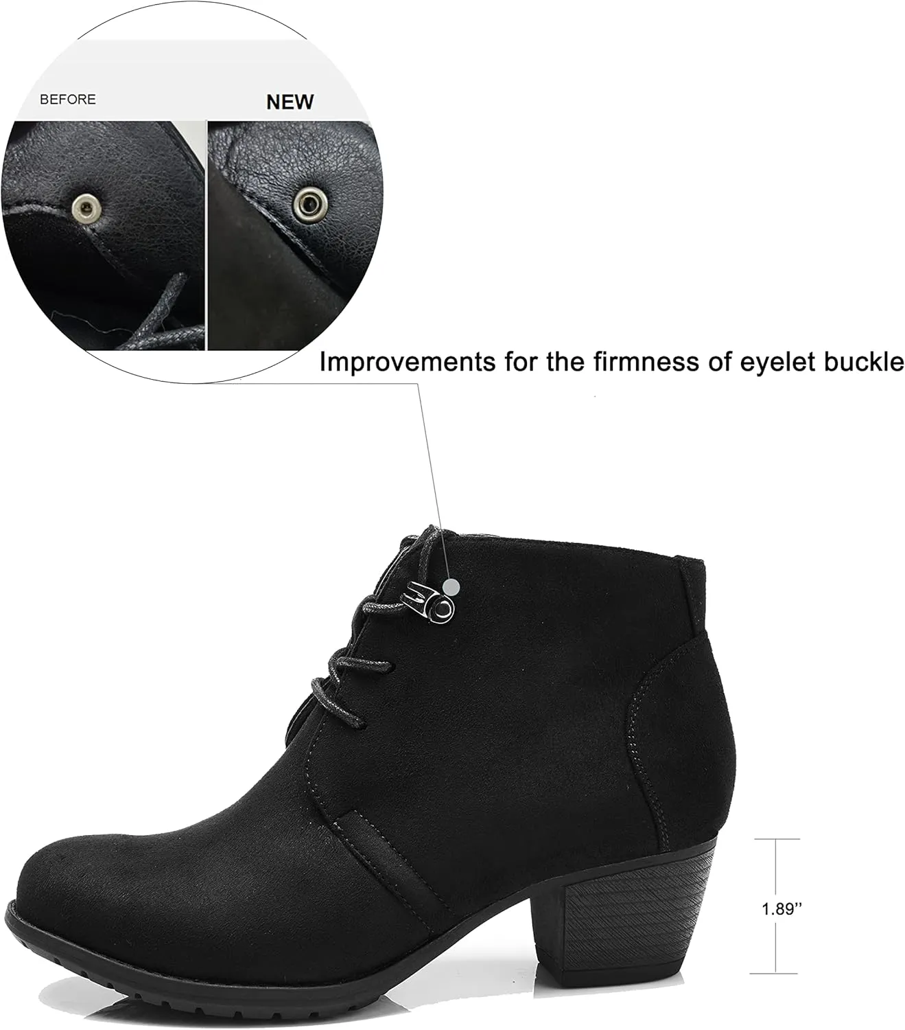 VJH confort Women's Ankle Boots,Lace-up Round Toe Comfortable Low Heel Dress Booties with Side Zipper