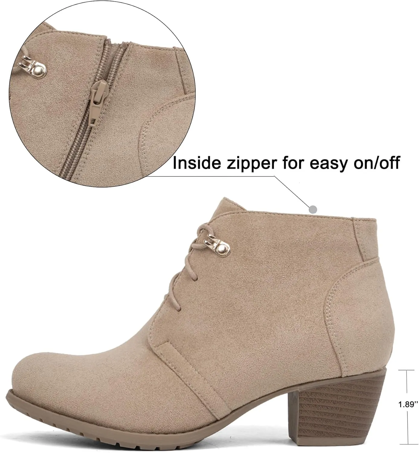 VJH confort Women's Ankle Boots,Lace-up Round Toe Comfortable Low Heel Dress Booties with Side Zipper