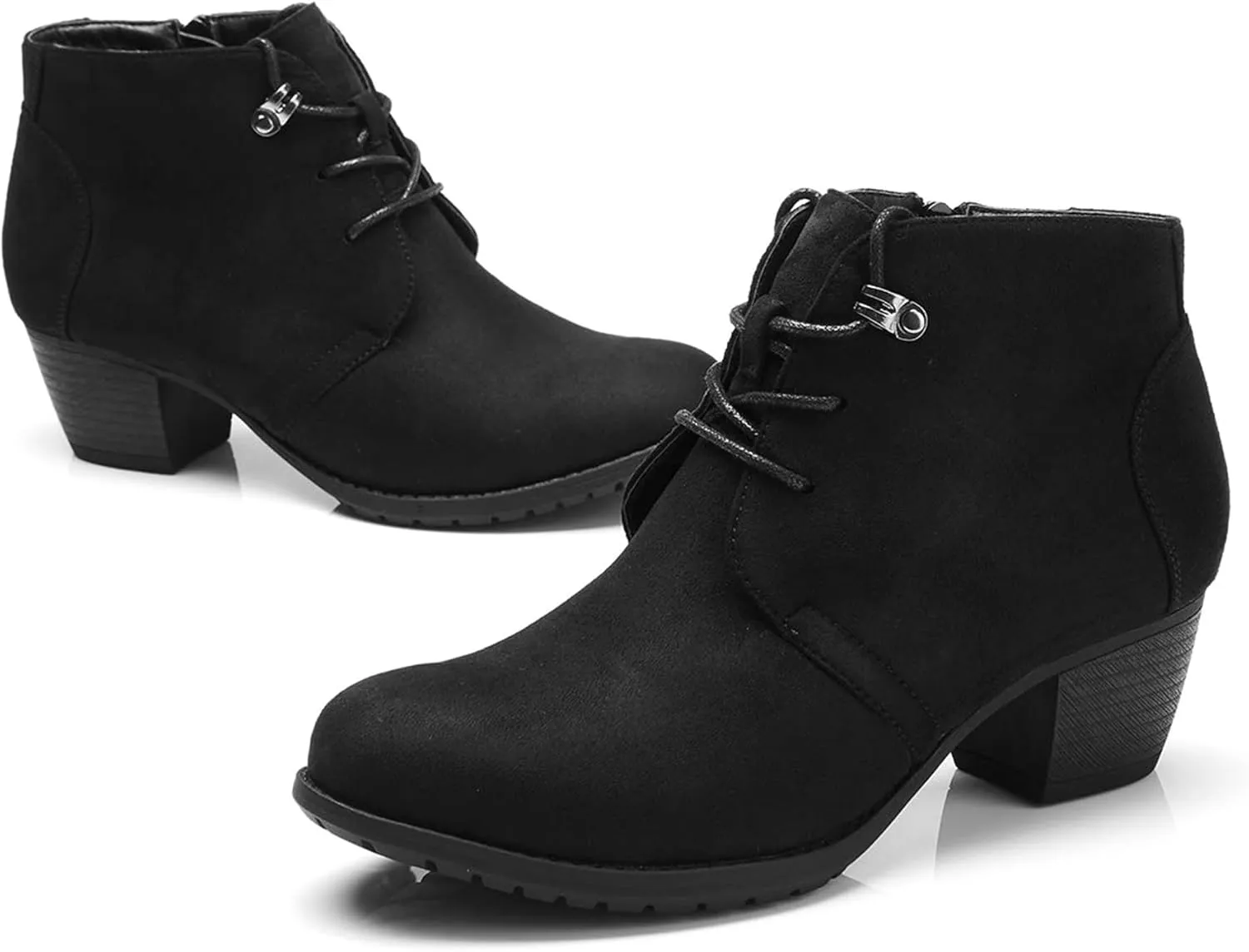VJH confort Women's Ankle Boots,Lace-up Round Toe Comfortable Low Heel Dress Booties with Side Zipper