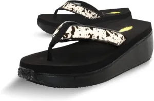 VOLATILE Neville Wedge Sandals for Women Featuring Soft Webbed Textile Thong Post, Padded Lining, and Slip-On Wedge Style
