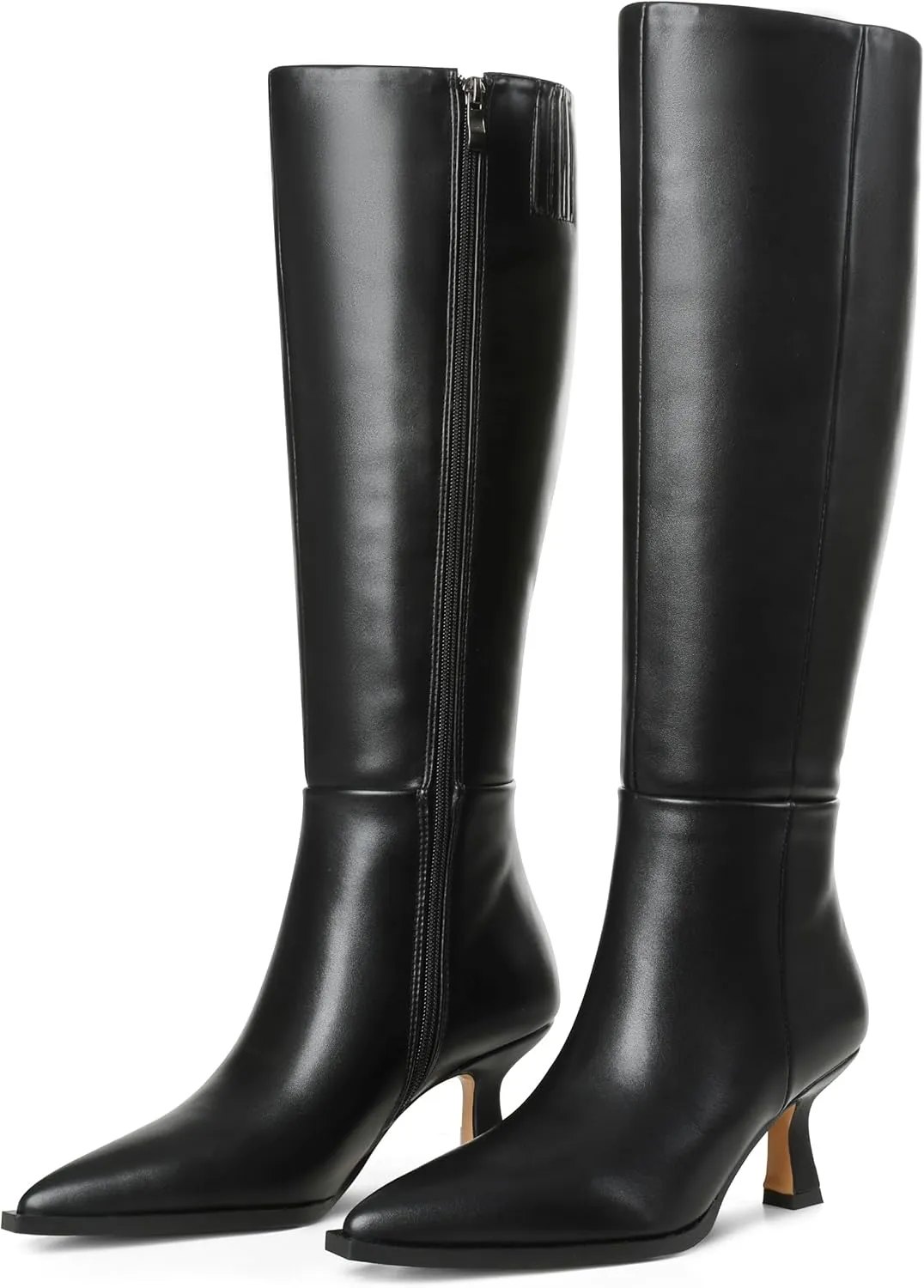 VOMIRA Knee High Boots for Women Black Boots Pointy Toe Kitten Heels Wide Calf Boots 3 In High Heels Long Boots Stiletto Boots Dress Tall Boots