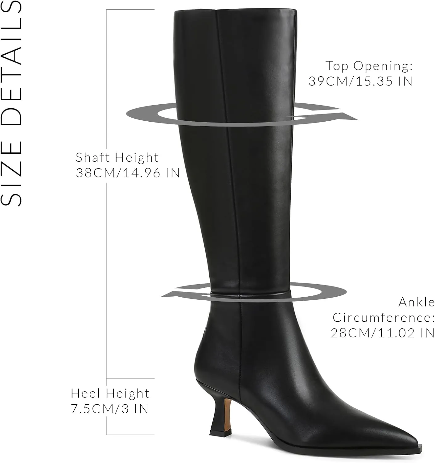 VOMIRA Knee High Boots for Women Black Boots Pointy Toe Kitten Heels Wide Calf Boots 3 In High Heels Long Boots Stiletto Boots Dress Tall Boots