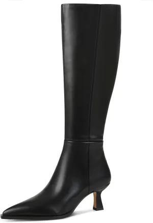 VOMIRA Knee High Boots for Women Black Boots Pointy Toe Kitten Heels Wide Calf Boots 3 In High Heels Long Boots Stiletto Boots Dress Tall Boots