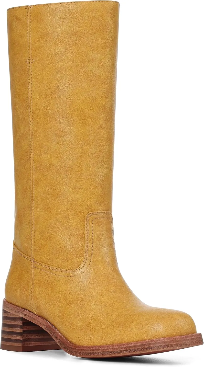 VOMIRA Women's Knee High Boots Wide Calf Boots Black Boots Square Toe Chunky Block Heel Long Boots Pull On Riding Boots Knight Boots Casual Comfortable Low Heel Womens Boots