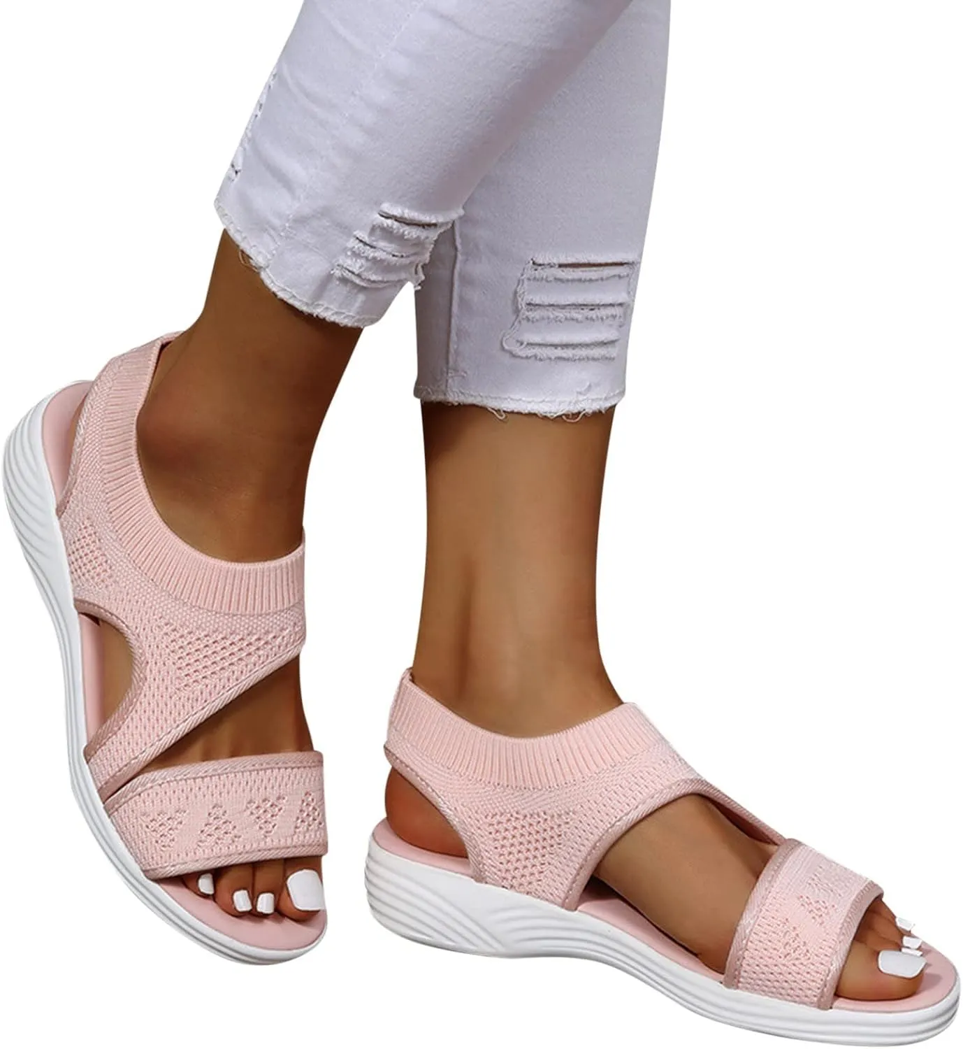 Walking Sandals for Women Platform Wedge with Arch Support Orthotic Comfortable Plantar Fasciitis Sandal Non-slip Casual Open Toe Sport Slip-Ons for Athletic Summer Beach Outdoor