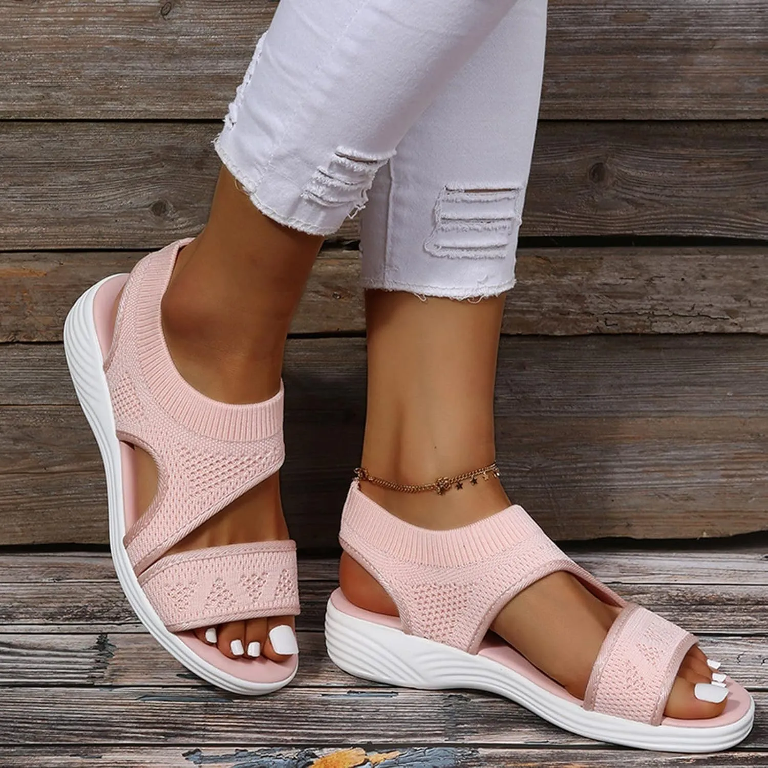 Walking Sandals for Women Platform Wedge with Arch Support Orthotic Comfortable Plantar Fasciitis Sandal Non-slip Casual Open Toe Sport Slip-Ons for Athletic Summer Beach Outdoor