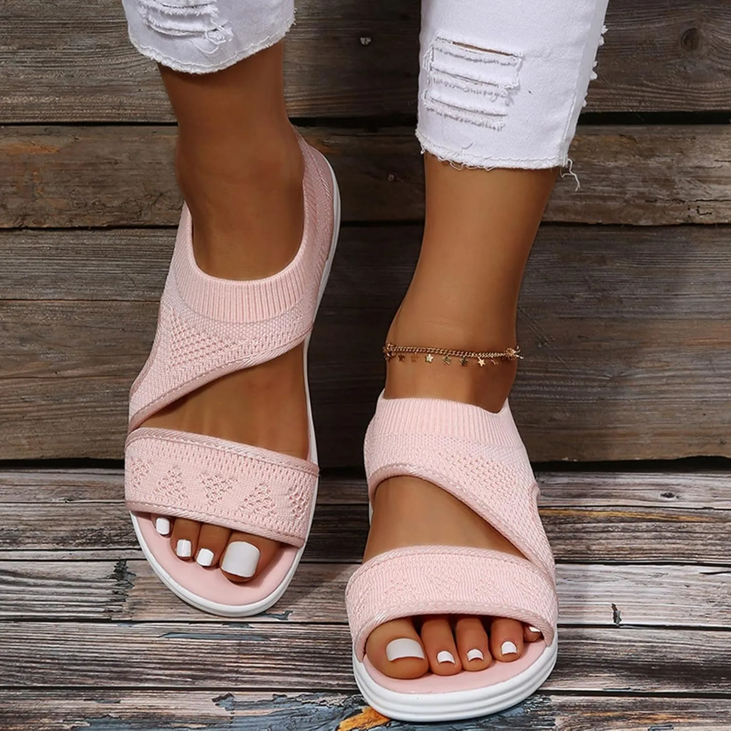 Walking Sandals for Women Platform Wedge with Arch Support Orthotic Comfortable Plantar Fasciitis Sandal Non-slip Casual Open Toe Sport Slip-Ons for Athletic Summer Beach Outdoor