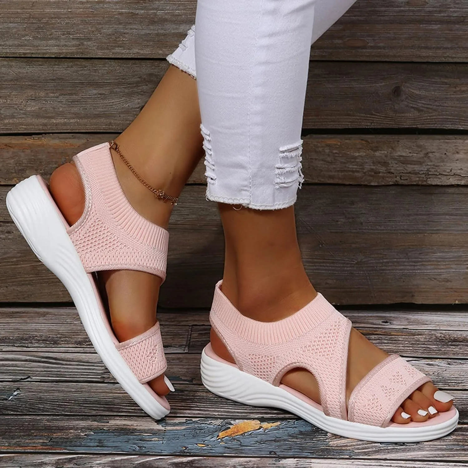 Walking Sandals for Women Platform Wedge with Arch Support Orthotic Comfortable Plantar Fasciitis Sandal Non-slip Casual Open Toe Sport Slip-Ons for Athletic Summer Beach Outdoor